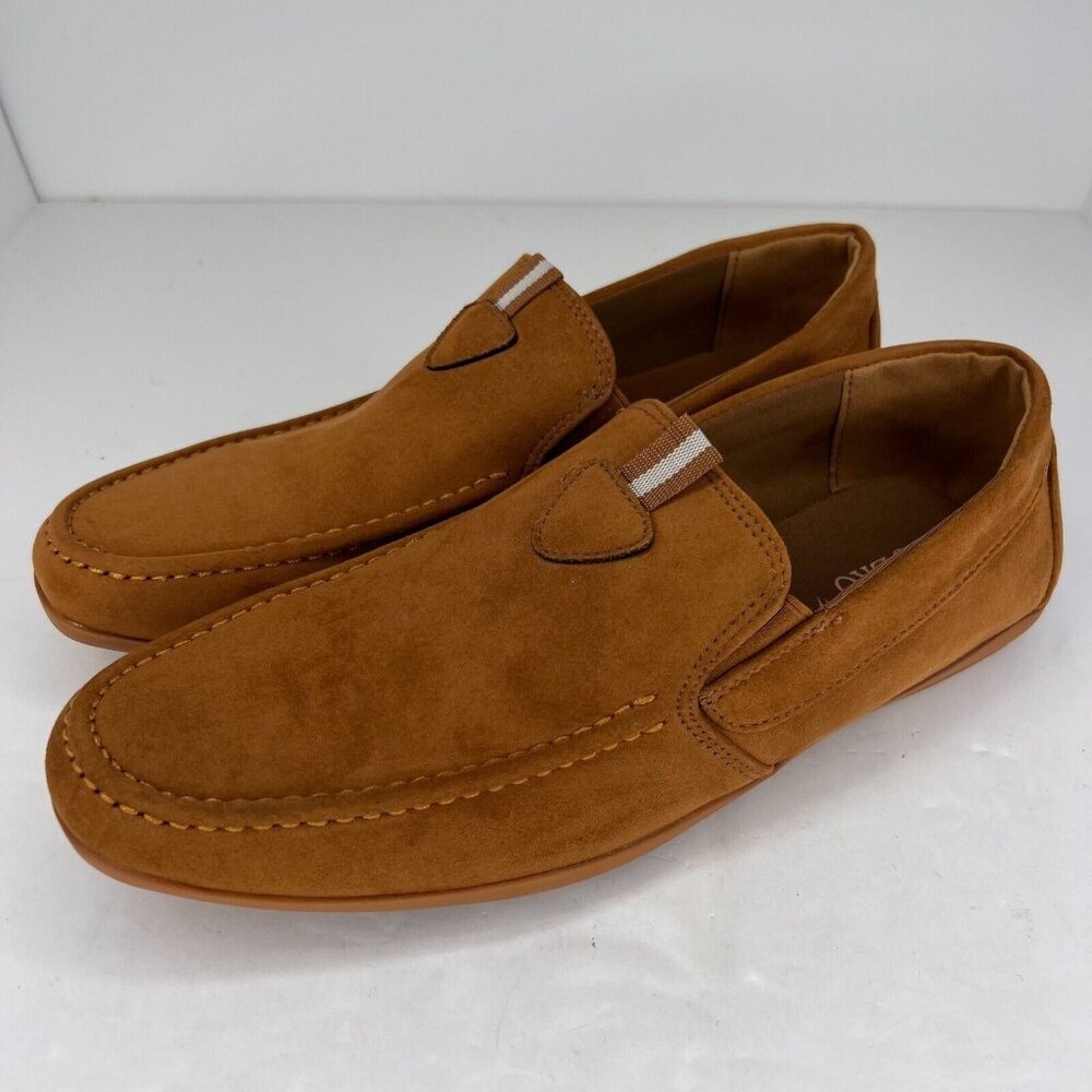 Jeko Mens Brown Suede Solid Almond Toe Low Top Slip On Size 9 Closed Toe Loafers